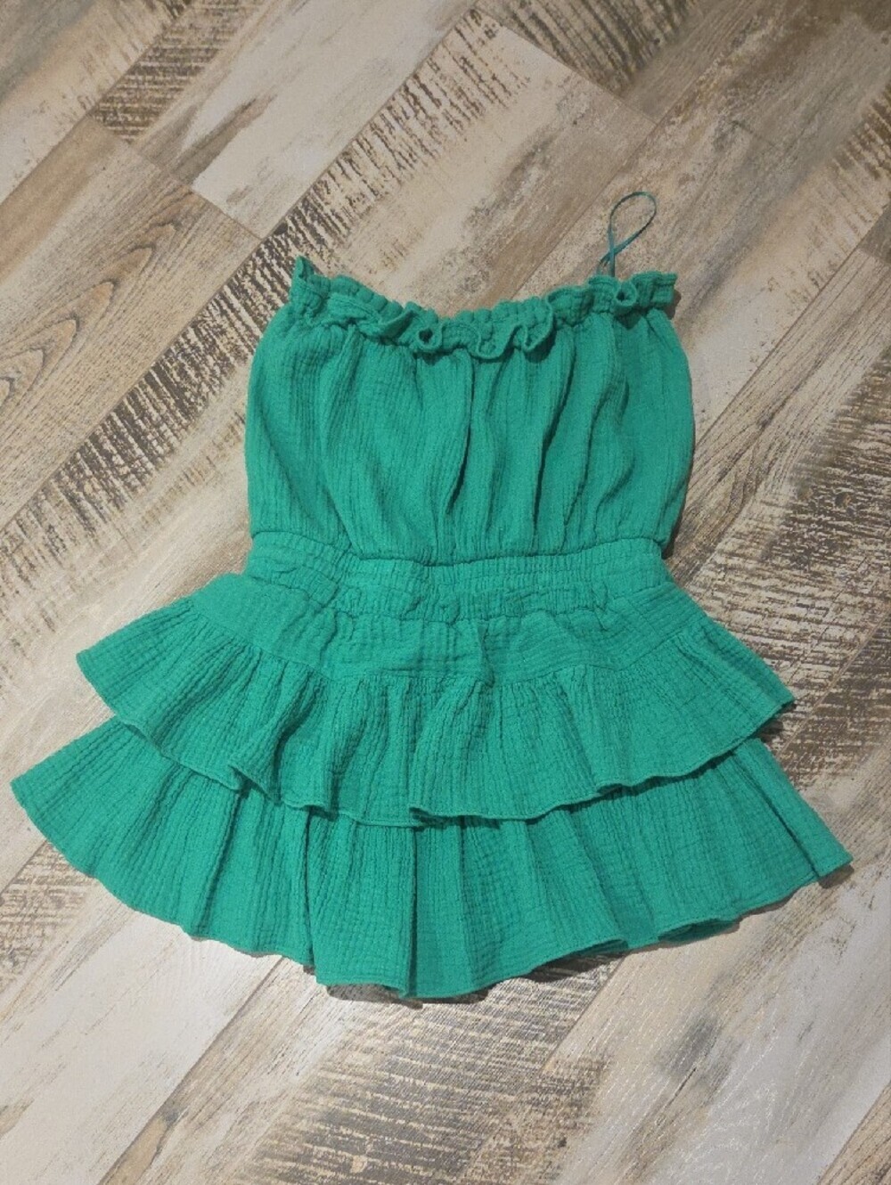 Strapless Green Ruffle Romper - Picture 6 of 7